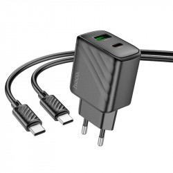 Адаптер мережевий HOCO Type-C to Type-C cable Sunlight dual-port charger CS23A |1USB/1Type-C, 30W/3A, PD/QC|