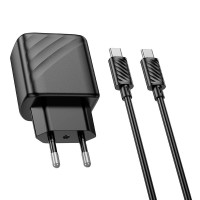 Адаптер мережевий HOCO Type-C to Type-C cable Sunlight dual-port charger CS23A |1USB/1Type-C, 30W/3A, PD/QC|
