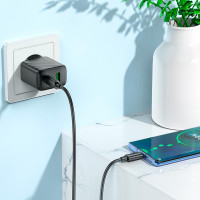 Адаптер мережевий HOCO Type-C to Type-C cable Sunlight dual-port charger CS23A |1USB/1Type-C, 30W/3A, PD/QC|
