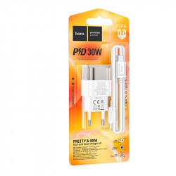 Адаптер мережевий HOCO Type-C to Type-C cable Platinum dual-port C131A |1USB/1Type-C, 30W/3A, PD/QC|