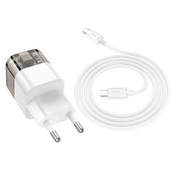 Адаптер мережевий HOCO Type-C to Type-C cable Platinum dual-port C131A |1USB/1Type-C, 30W/3A, PD/QC|