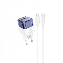 Адаптер мережевий HOCO Type-C to Type-C cable Platinum dual-port C131A |1USB/1Type-C, 30W/3A, PD/QC|
