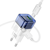 Адаптер мережевий HOCO Type-C to Type-C cable Platinum dual-port C131A |1USB/1Type-C, 30W/3A, PD/QC|