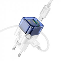 Адаптер мережевий HOCO Type-C to Type-C cable Platinum dual-port C131A |1USB/1Type-C, 30W/3A, PD/QC|