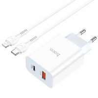 Адаптер мережевий Hoco Type-C to Lightning charger set C97A |1USB/1Type-C, 20W/3A, QC/PD|