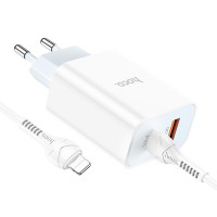 Адаптер мережевий Hoco Type-C to Lightning charger set C97A |1USB/1Type-C, 20W/3A, QC/PD|