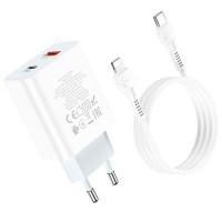 Адаптер мережевий Hoco Type-C to Lightning charger set C97A |1USB/1Type-C, 20W/3A, QC/PD|