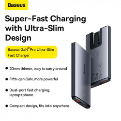 Адаптер мережевий Baseus Gan5 Pro Ultra - Slim Fast Charger C + U 65W (Overseas Edition) (CCGP150113)