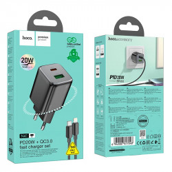 Адаптер мережевий Hoco Type-C to Lightning cable Almighty charger N41 |1USB/1Type-C, 20W/3A, PD/QC|