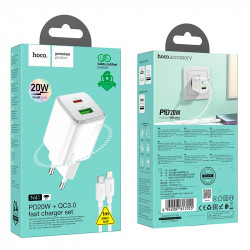 Адаптер мережевий Hoco Type-C to Lightning cable Almighty charger N41 |1USB/1Type-C, 20W/3A, PD/QC|