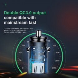 Адаптер автомобільний BASEUS Circular Plastic A + A PPS |2USB, 5A, QC 3.0| CCALL-YD02)