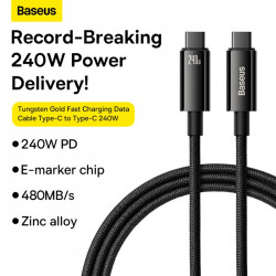 Кабель Baseus Tungsten Gold Fast Charging Data Cable Type-C to Type-C |240W, PD3.1, 1m|
