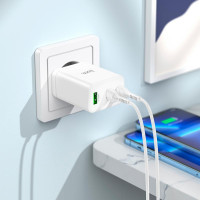 Адаптер мережевий Hoco Type-C to Lightning Cabel Start three-port charger N33 |1USB/2Type-C, PD/QC, 35W/3A|