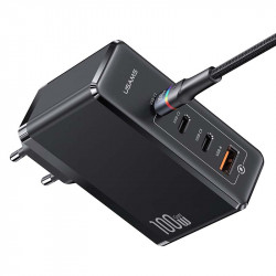 Адаптер мережевий USAMS T50 100w 4 Ports Gan Fast Charger US-CC163 |1USB/3Type-C, 100W/5A, PD/Q|