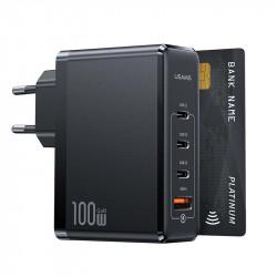 Адаптер мережевий USAMS T50 100w 4 Ports Gan Fast Charger US-CC163 |1USB/3Type-C, 100W/5A, PD/Q|