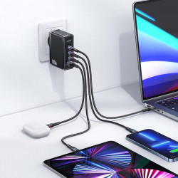 Адаптер мережевий USAMS T50 100w 4 Ports Gan Fast Charger US-CC163 |1USB/3Type-C, 100W/5A, PD/Q|