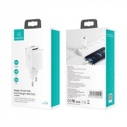 Адаптер мережевий USAMS T37 Super si Fast Charger US-CC128 |1USB/1Type-C, 20W, PD3.0/QC|