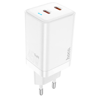 Адаптер мережевий Hoco Starlight N23 |2Type-C, 45W/3A, PD/QC|