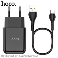 Адаптер мережевий Hoco Type-C cable Vigour N2 |1USB, 2.1A| (Safety Certified)