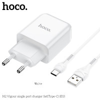 Адаптер мережевий Hoco Type-C cable Vigour N2 |1USB, 2.1A| (Safety Certified)
