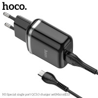 Адаптер мережевий Hoco Micro USB Cable Special FCP, AFC N3 |1USB, 18W/3A, QC3.0| (Safety Certified)