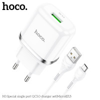 Адаптер мережевий Hoco Micro USB Cable Special FCP, AFC N3 |1USB, 18W/3A, QC3.0| (Safety Certified)