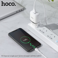Адаптер мережевий Hoco Micro USB Cable Special FCP, AFC N3 |1USB, 18W/3A, QC3.0| (Safety Certified)