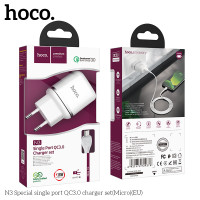 Адаптер мережевий Hoco Micro USB Cable Special FCP, AFC N3 |1USB, 18W/3A, QC3.0| (Safety Certified)