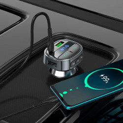 Адаптер автомобільний Hoco car BT FM transmitter E70 |2USB/Type-C, PD/QC, 30W/3A|
