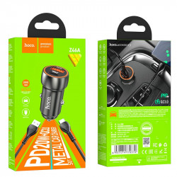 Адаптер автомобільний Hoco Type-C Cable Blue whale Car charger set Z46A |1USB/Type-C, PD/QC, 30W/3A|