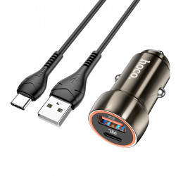 Адаптер автомобільний Hoco Type-C Cable Blue whale Car charger set Z46A |1USB/Type-C, PD/QC, 30W/3A|