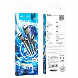 Кабель Hoco Combo 4-in-1 2lightning + Type-C + Micro USB Super charging cable X76 |1M, 2A|