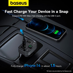 Адаптер автомобільний Baseus S-09 Lite Series Car FM Transmitter Cluster |2USB/1Type-c, PD/18W|