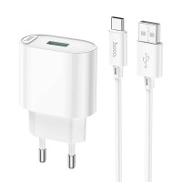 Адаптер мережевий Hoco Type-C Cable Fighter single port charger C109A |1USB, 18W/3A, QC|