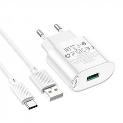 Адаптер мережевий Hoco Type-C Cable Fighter single port charger C109A |1USB, 18W/3A, QC|