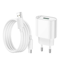 Адаптер мережевий Hoco Type-C Cable Fighter single port charger C109A |1USB, 18W/3A, QC|
