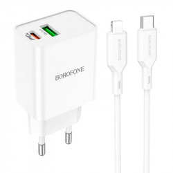 Адаптер мережевий BOROFONE Type-C to Lightning Cable Resource charger BA69A |1USB/1Type-C, 20W/3A, PD/QC|