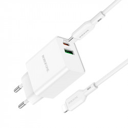 Адаптер мережевий BOROFONE Type-C to Lightning Cable Resource charger BA69A |1USB/1Type-C, 20W/3A, PD/QC|