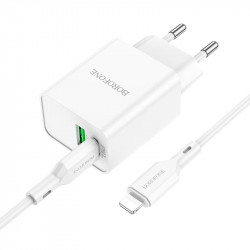 Адаптер мережевий BOROFONE Type-C to Lightning Cable Resource charger BA69A |1USB/1Type-C, 20W/3A, PD/QC|