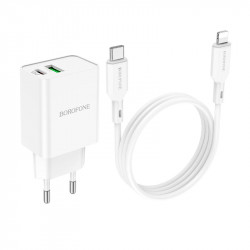 Адаптер мережевий BOROFONE Type-C to Lightning Cable Resource charger BA69A |1USB/1Type-C, 20W/3A, PD/QC|