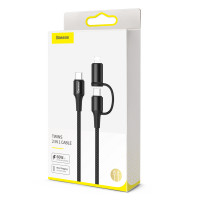 Кабель BASEUS Combo twins 2 in 1 Cable Type-C to Type-c / Lightning |1M, 60W (20V 3A) + 18W (9V 2A)| (CATLYW-H01)