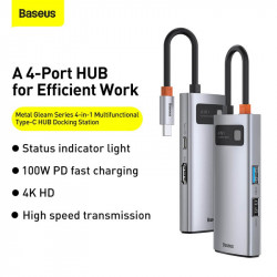 Hub адаптер BASEUS Type-C Metal Gleam Series 4-in-1 Multifunctional Docking Station |2USB, HDMI, Type-C, 100W PD| (CAHUB-CY0G)