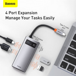 Hub адаптер BASEUS Type-C Metal Gleam Series 4-in-1 Multifunctional Docking Station |2USB, HDMI, Type-C, 100W PD| (CAHUB-CY0G)