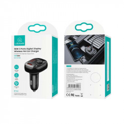 Адаптер автомобільний USAMS with Bluetooth FM Digital Display US-CC143 C25 |2USB/1Type-C, 3A/50W, QC/PD, TF|