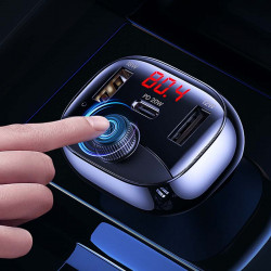 Адаптер автомобільний USAMS with Bluetooth FM Digital Display US-CC143 C25 |2USB/1Type-C, 3A/50W, QC/PD, TF|