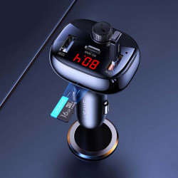 Адаптер автомобільний USAMS with Bluetooth FM Digital Display US-CC143 C25 |2USB/1Type-C, 3A/50W, QC/PD, TF|