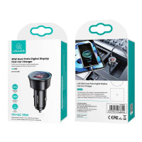Адаптер автомобільний USAMS Dual Ports Digital Display Fast Car Charger US-CC146 C26 |1USB/1Type-C, 3A/95W, QC/PD|