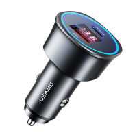 Адаптер автомобільний USAMS Dual Ports Digital Display Fast Car Charger US-CC146 C26 |1USB/1Type-C, 3A/95W, QC/PD|