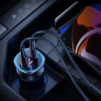 Адаптер автомобільний USAMS Dual Ports Digital Display Fast Car Charger US-CC146 C26 |1USB/1Type-C, 3A/95W, QC/PD|