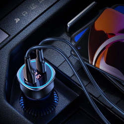 Адаптер автомобільний USAMS Dual Ports Digital Display Fast Car Charger US-CC146 C26 |1USB/1Type-C, 3A/95W, QC/PD|